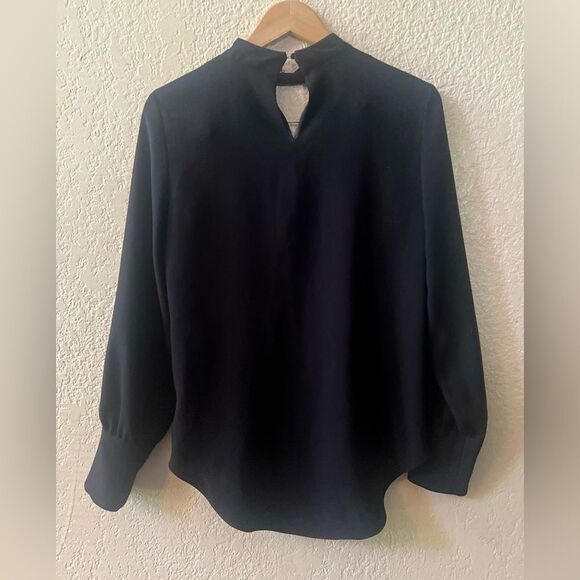 Zara Women Choker Cut-out Blouse Sz S-M Black Flowy High/Low Hem Minimalist - Picture 2 of 8